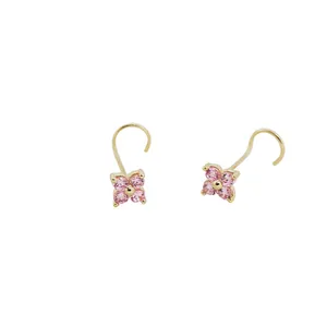 xjy 10K 14K solid gold nose bend pink ring flower S shape gold ring piercing