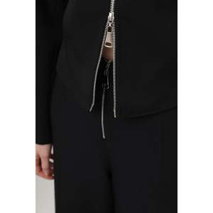 Puane Women's Black Zipper Detail <b>Darted</b> Trousers - Modern Fit High Waist Office Casual Pants for All Seasons - Product Image 4