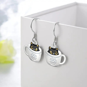 E3942 Orecchini in oro bianco con design a gatto in mezzo bicchiere per gioielli da donna - Product Image 6