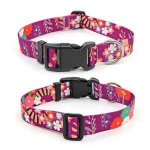 Collier pour chien ajustable à imprimé floral personnalisé, fermeture à boucle en polyester, style bohème folklorique, collier pour animaux de compagnie pour petits chiens, toutes saisons - Product Image 1