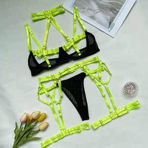 Lingerie sexy pour femme mature, style <span class=keywords><strong>japonais</strong></span>, bicolore, à bretelles, ajourée - Product Image 5