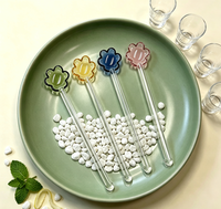 Cuillère à mélanger en verre borosilicate avec tête florale colorée, pour café, lait, thé, cocktails, décoration pour la maison et le café