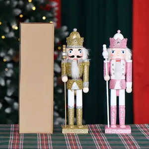 Wholesale Fashion Glitter 30cm Wooden Christmas Craft Pink Nutcracker For Home Decorations