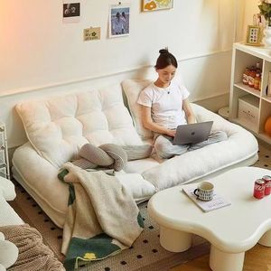 Modern Design Folding Padded Floor Chair Adjustable Back Soft White Plush Lazy <b>Sofa</b>, Foldable Bedroom <b>Sofa</b> Bed, Giant Tatami Mat - Product Image 3