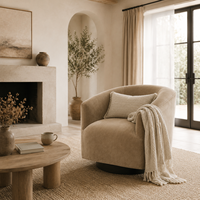 Fauteuil d'appoint moderne en forme de baril, fauteuil rembourré en velours beige avec base fixe robuste pour salon