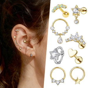 Toposh Fine <span class=keywords><strong>Or</strong></span> massif 14K 9K avec Zircon cubique transparent, Piercing Labret, Cartilage, Tragus, Daith, Segment Ring, Clicker, Anneau de <span class=keywords><strong>nez</strong></span>, Bijou de piercing - Product Image 1