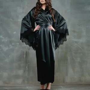 Sfy2558 Good Price Glossy Comfortable High Quality Silk Women Night Dressing Gown Ankle Length Bath Robe