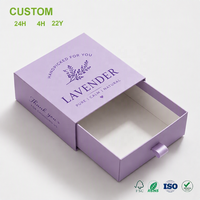 Boîte cadeau personnalisée en tissu pour tiroir, avec ruban violet mat et motif de brindilles d'herbes, pour marque de produits de bain, vente en gros et au détail