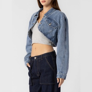 Veste en jean à col rabattu pour femme, nouvelle conception OEM, à manches longues, fermeture à boutons, coupe courte, très vendue - Product Image 2