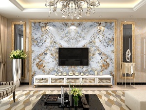 Modello simmetrico di marmo carta da parati di grandi <span class=keywords><strong>dimensioni</strong></span> divano TV decorazione da parete in marmo murale - Product Image 2