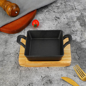 Assiette à steak carrée en fonte et base en bois, accessoires de cuisine, parfaite pour griller des casseroles et des poêles en <span class=keywords><strong>cuivre</strong></span> - Product Image 2