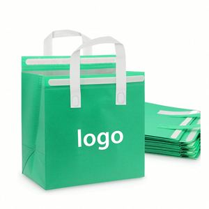 Bolsa Térmica Personalizada para Comida a Domicilio, con Adhesivos Autoadhesivos, Bolsa de Tela No Tejida Verde para Llevar Comida - Product Image 1