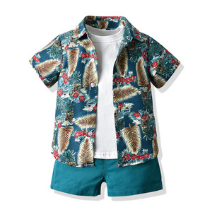 Ensemble d'été pour enfants style plage - Ensemble léger et élégant pour garçons avec chemise florale et short <span class=keywords><strong>de</strong></span> plage - Product Image 5