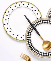 Européen Maison de luxe Fête de mariage Fine Dining Bone China motif géométrique Vaisselle Vaisselle Couverts Bol Plats et assiettes