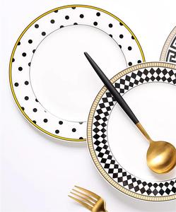 Européen Maison de luxe Fête de mariage Fine Dining Bone China motif géométrique Vaisselle Vaisselle Couverts Bol Plats <span class=keywords><strong>et</strong></span> assiettes - Product Image 5