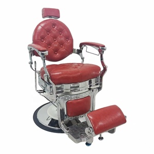 Fauteuil de Barbier Réglable Style Antique en Cuir Capitonnée, Chaise de Coiffure et de Rasage pour Salon, avec Relevage Hydraulique et Base Ronde - Product Image 1