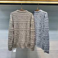 Pull unisexe à manches longues et col rond en mélange de laine, tricot torsadé, jacquard losanges, pull chaud de luxe pour l'automne et l'hiver