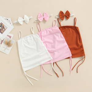 Nouvelle Robe d'été 2022 pour Filles, Couleur Unie, Coton, Col Rond, Jupe à Cordon, Robe Enfant, Vente en Gros ODM Boutique - Product Image 2