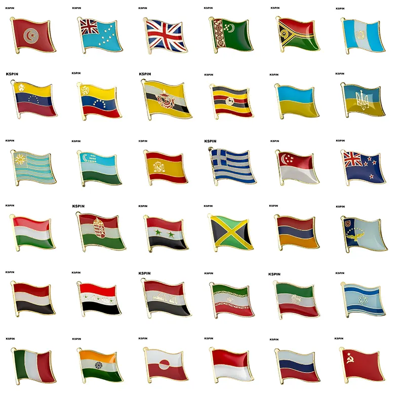 เข็มกลัดติดปกเสื้อรูปธงตูนิเซียตูวาลูเตอร์เมนิสถาน Venezuela Uganda ยูเครนอูกูเบกิสถานประเทศสเปนประเทศกรีซประเทศสิงคโปร์