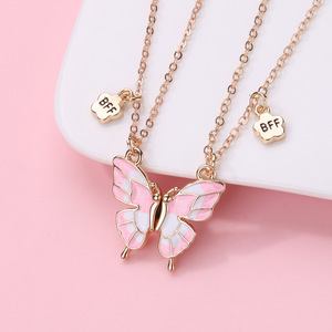 Magnetic Heart Puzzle Butterfly Charm Drip Oil Heart Pendent collana per coppie Best Friend Forever BFF collana per bambini - Product Image 3