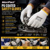 Gants de travail de sécurité MaxiPact en polyester 13 jauges enduits de PU blanc, antidérapants et résistants à l'abrasion, pour la protection des mains des hommes