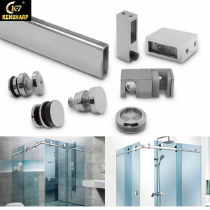 Accessoires d'assemblage de rail de guidage carré Kensharp porte de douche en verre coulissant chaud Satin polonais noir lourd coureur roues piste - Product Image 4