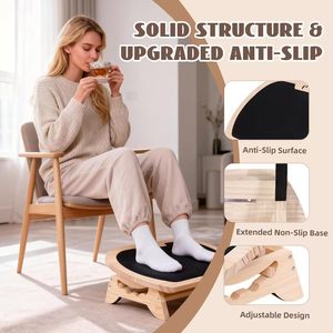 Wooden <b>Office</b> Footstool <b>Adjustable</b> Footrest Under <b>Desk</b> Ergonomic Multi Functional Trapezoid Shape Minimalist Design - Product Image 2