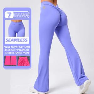 Pantalones de yoga <span class=keywords><strong>Acampanados</strong></span> para mujer, <span class=keywords><strong>leggings</strong></span> de entrenamiento con espalda en V, venta al por mayor personalizada, pantalones <span class=keywords><strong>acampanados</strong></span> para mujer - Product Image 1