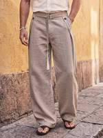 Pantalon large en lin mélangé taille haute pour homme, respirant et décontracté, idéal pour l'été