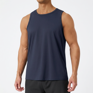 2026 Latest Men's Tank Top <b>Navy</b> Blue Sleeveless Tank Top O-Neck Knitted Breathable Solid Color Casual Sport Wear Tank Top - Product Image 1