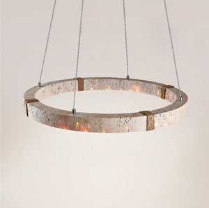 <span class=keywords><strong>Lampadario</strong></span> a Sospensione in Travertino Stile Medievale, Luci LED Circolari per Soggiorno e Sala da Pranzo, Lampadari in Pietra Gialla - Product Image 5