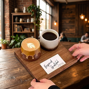 Plateau individuel en bois massif américain, finition laquée moderne, porte-gobelet durable pour café, bière, dégustation de vin, salon, bar - Product Image 4