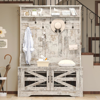 Armoire d'entrée de style ferme 5 en 1 avec rangement à chaussures, banc d'entrée avec éclairage LED et crochets pour manteaux