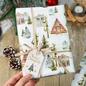 MAYPLUSS Christmas Wrapping Paper 17 In X 33 Ft Watercolor Log Cabin Design Eco-Friendly Gift <b>Wrap</b> For Christmas Hanukkah - Product Image 5