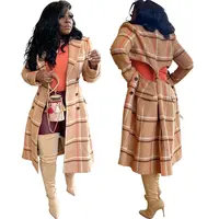 Новинка 2021, дизайнерское осенне-зимнее клетчатое шерстяное пальто с вырезами, кардиган, свитер, Женская куртка, тренчкот, длинные пальто