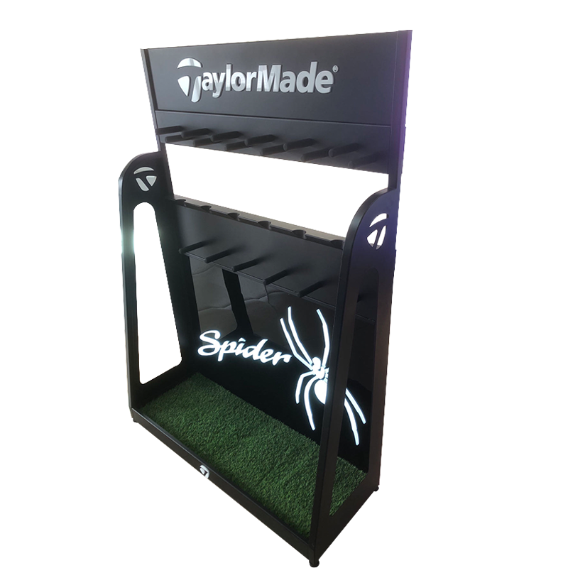Heavy Duty Multi-functional Golf Club & Pole Display Rack with Square Metallic Shelf for Supermarket Retail Stores — view 1
