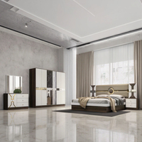 DAVINI Ensemble de lit de chambre à coucher moderne effet miroir pour villa, en MDF/bois, avec tête de lit éclairée et rangement réglable, taille spéciale 1,8 m