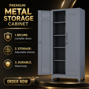 ABD Menşei Modern Metal Dosya Dolabı, 2 Kapılı, 4 Ayarlanabilir Raflı, Spor Salonu Kullanımı İçin - Product Image 1