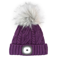 Bonnet LED avec pompon en tricot torsadé pour adultes, trois niveaux de luminosité, pour la marche en plein air, le camping, la randonnée, le cyclisme, les voyages