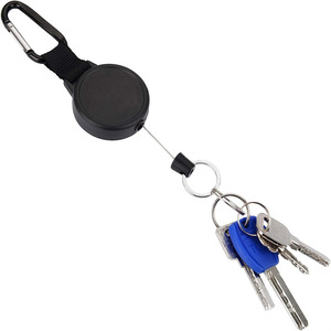 Cross-border steel wire rope carabiner, black, round, 4.2cm, easy-open, anti-theft, telescopic <b>clip</b>, can be made with epoxy - Product Image 1