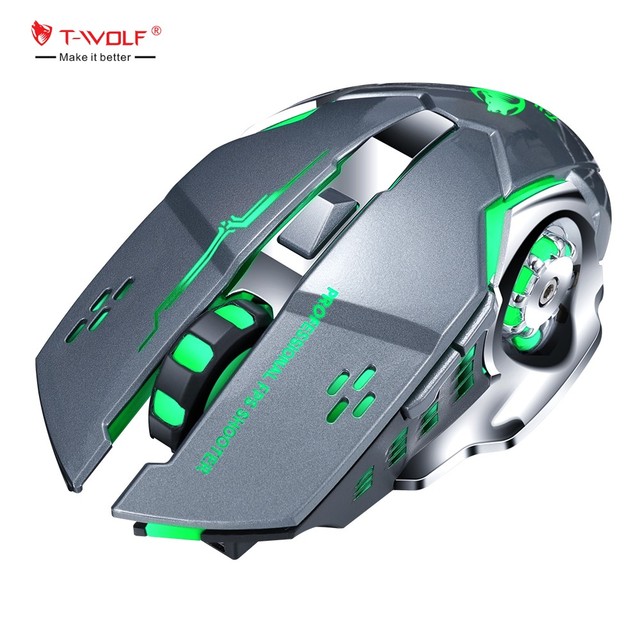 T-WOLF Q13 Rechargeable Gaming Mouse Silent Ergonomic 6 Keys RGB Backlit 2400 DPI Wireless Gaming Mouse for Laptop Computer