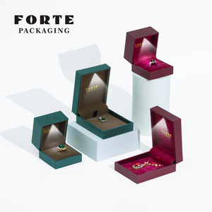 FORTE Handmade Customized Logo Leatherette Velvet Lining Luxury Ring Packaging Premium <b>LED</b> <b>Light</b> Jewelry <b>Box</b> - Product Image 4