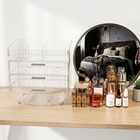 Nouvel Organisateur de Maquillage Empilable Transparent avec Tiroir, Rangement Cosmétique en Acrylique, Tiroirs de Rangement pour Salle de Bain, Support pour Rouge à Lèvres et Pinceaux