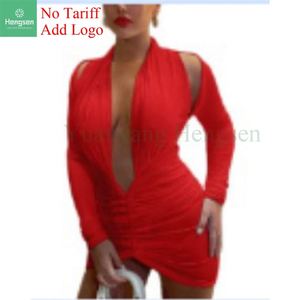 2022 abito Casual moda profondo scollo a v Mini abito a maniche lunghe senza schiena estate e autunno abito Sexy collant da <span class=keywords><strong>donna</strong></span> - Product Image 3