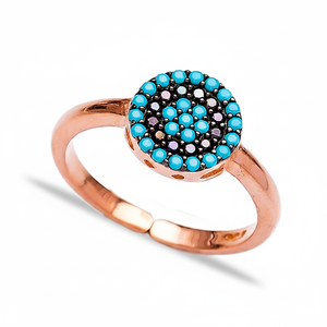 Turquoise Minimal Round Design <b>Adjustable</b> Turkish Eye <b>Ring</b> Wholesale Handmade 925 Sterling Silver Jewelry - Product Image 2