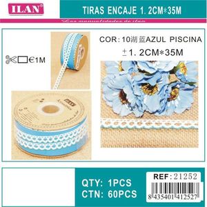 Nastro in pizzo Iln 1,2 cm x 35 m colore blu piscina per artigianato e decorazioni - Product Image 3