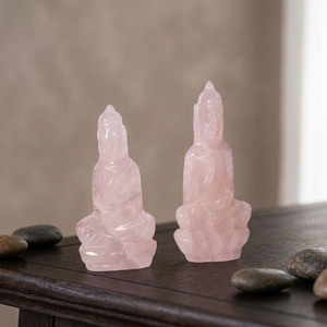 Statue de Bouddha sculptée en quartz rose, figurine de Guanyin en cristal rose pour la décoration de la maison - Product Image 1