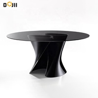 Ensemble Table à Manger Rectangulaire Style Villa Européenne Plateau Verre et 6 Chaises, Pied en Acier pour Table, Piètement de Table Blanc 51 Pouces, Table à Dîner en Verre