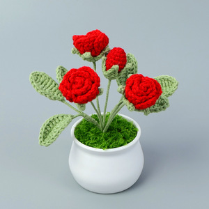 Decoración de mesa de rosas de tres flores tejidas a mano cumpleaños aniversario regalo de San Valentín Uionen 1486 - Product Image 3