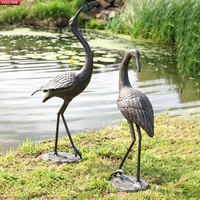YOUFINE Ensemble de 2 statues de grues en bronze patiné, sculptures de cigognes pour la décoration extérieure du jardin